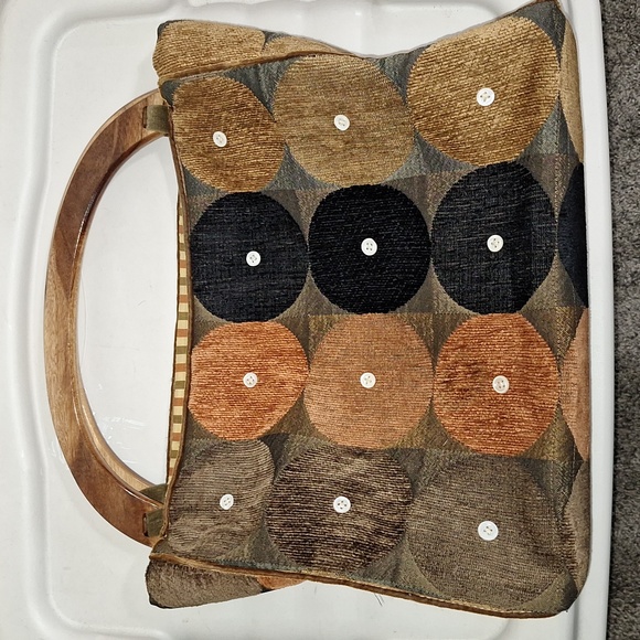 A.S. Giulia Handbags - Vintage handmade A.S. Giulia fabric embroidered wood-handled handbag - browns